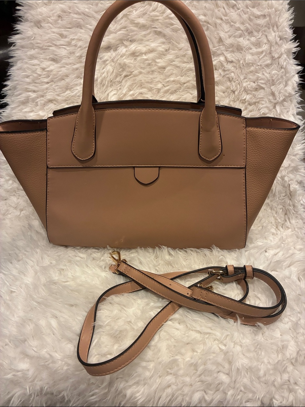 a new day Tan Structured Satchel with Detachable Strap